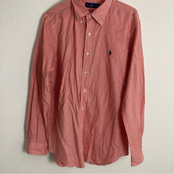 RALPH LAUREN Mens CLASSIC FIT  Red Gingham Button Down Shirt L Plaid - Picture 10 of 14